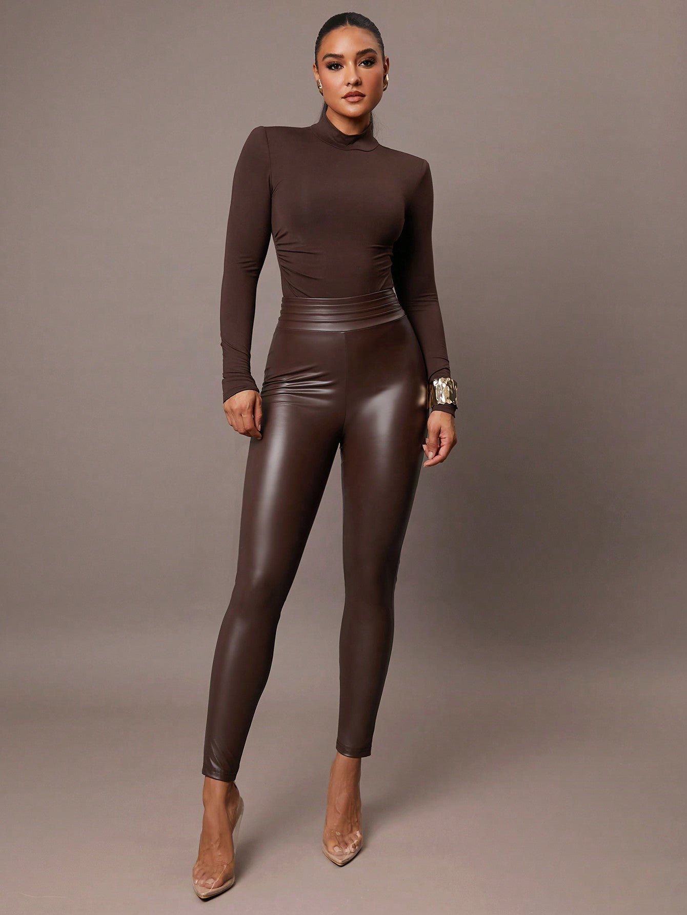 Calça Legging Estilo Couro Fake Cintura Alta Fashion