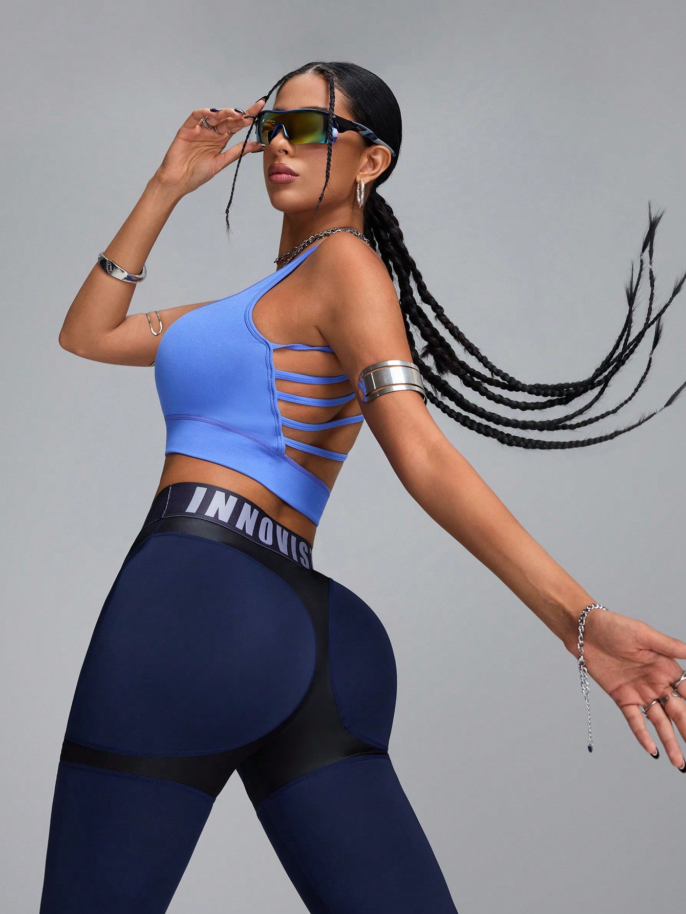 Calça Legging Fitness Cintura Alta com Recortes em Couro