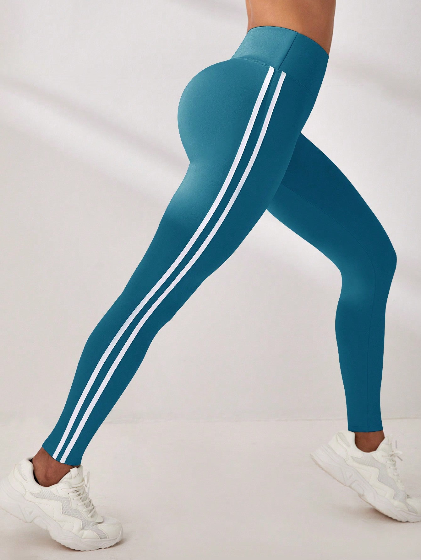 Calça Legging Feminina Cintura Alta Com Listras Laterais