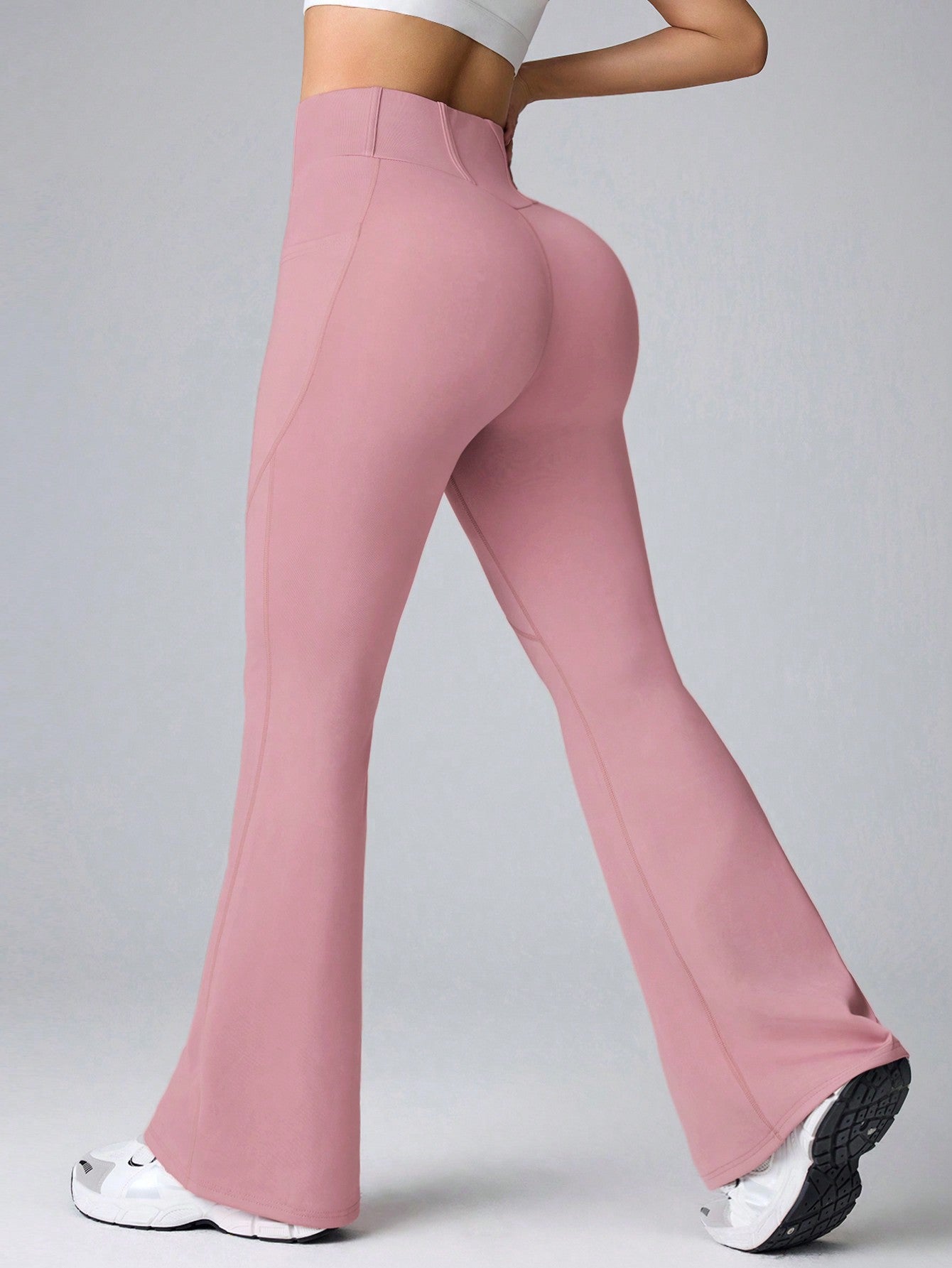 Calça Legging Flare Fitness Cintura Alta Com Bolsos Laterais
