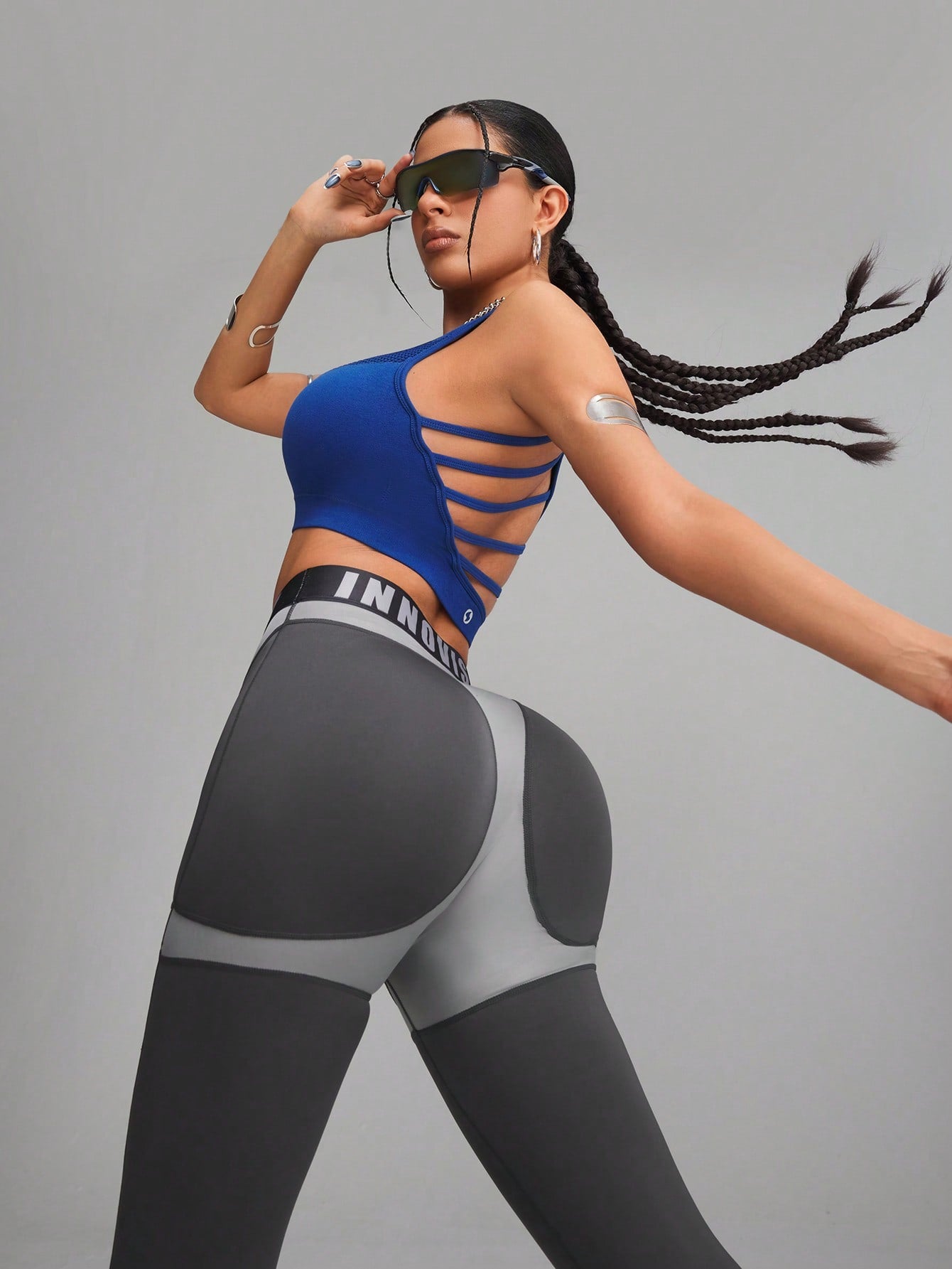 Calça Legging Fitness Cintura Alta com Recortes em Couro