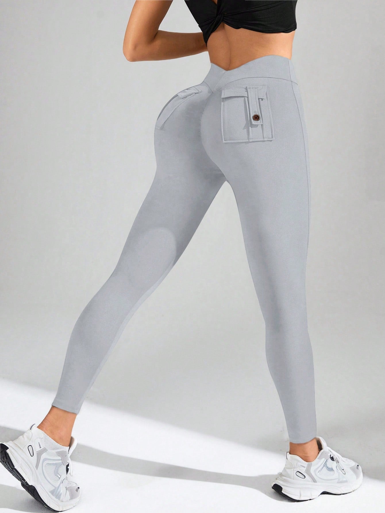 Calça Legging Feminina Cintura Alta Com Bolsos Cargo