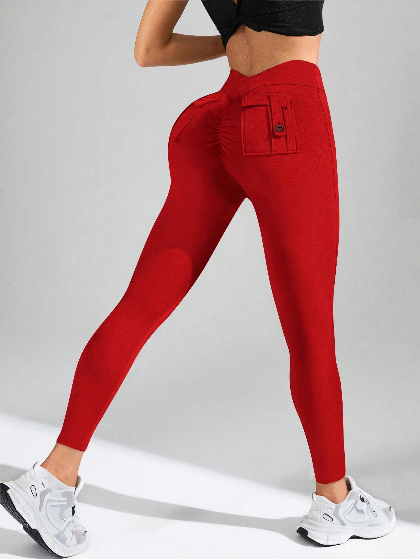 Calça Legging Feminina Cintura Alta Com Bolsos Cargo
