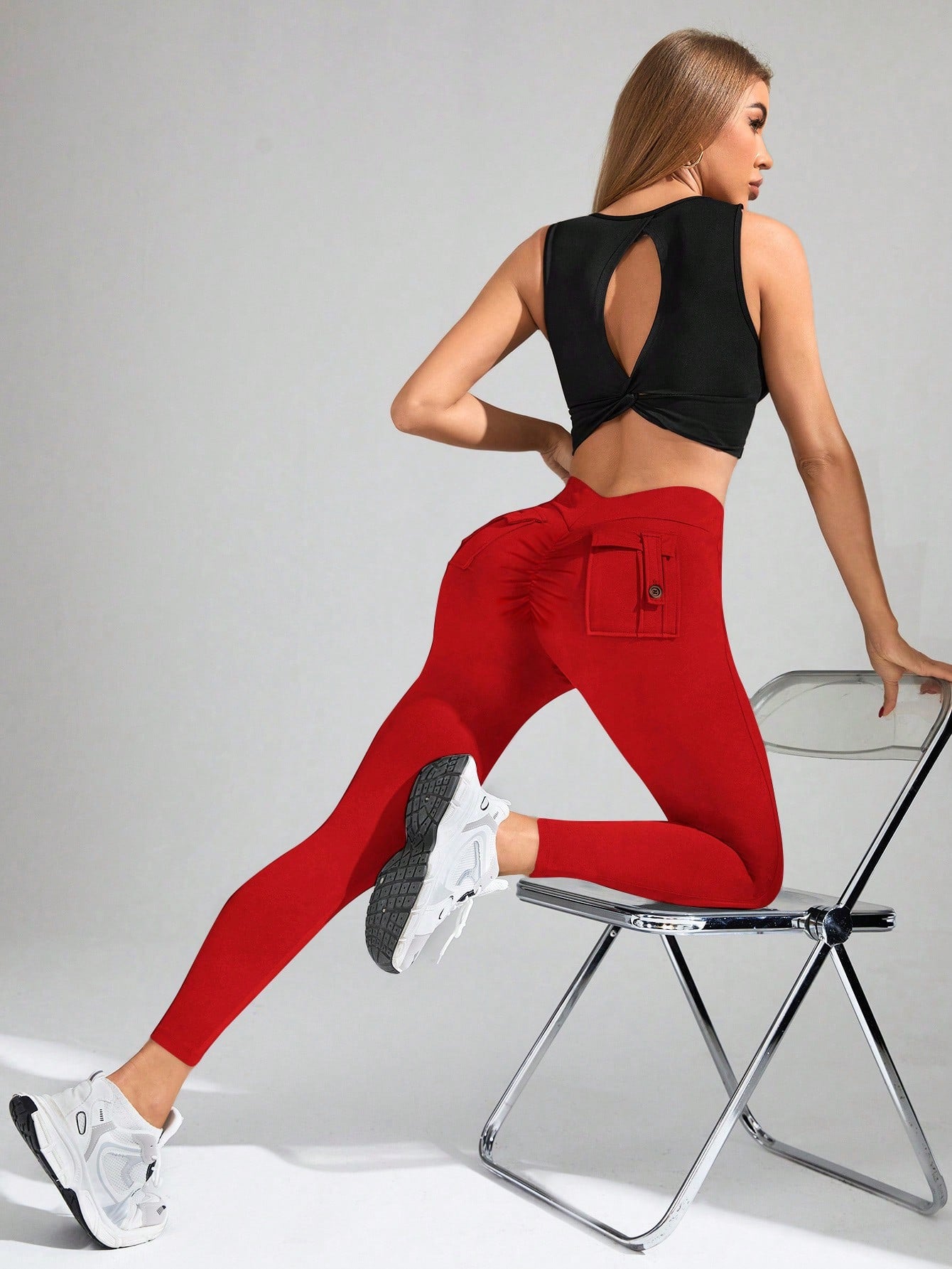 Calça Legging Feminina Cintura Alta Com Bolsos Cargo