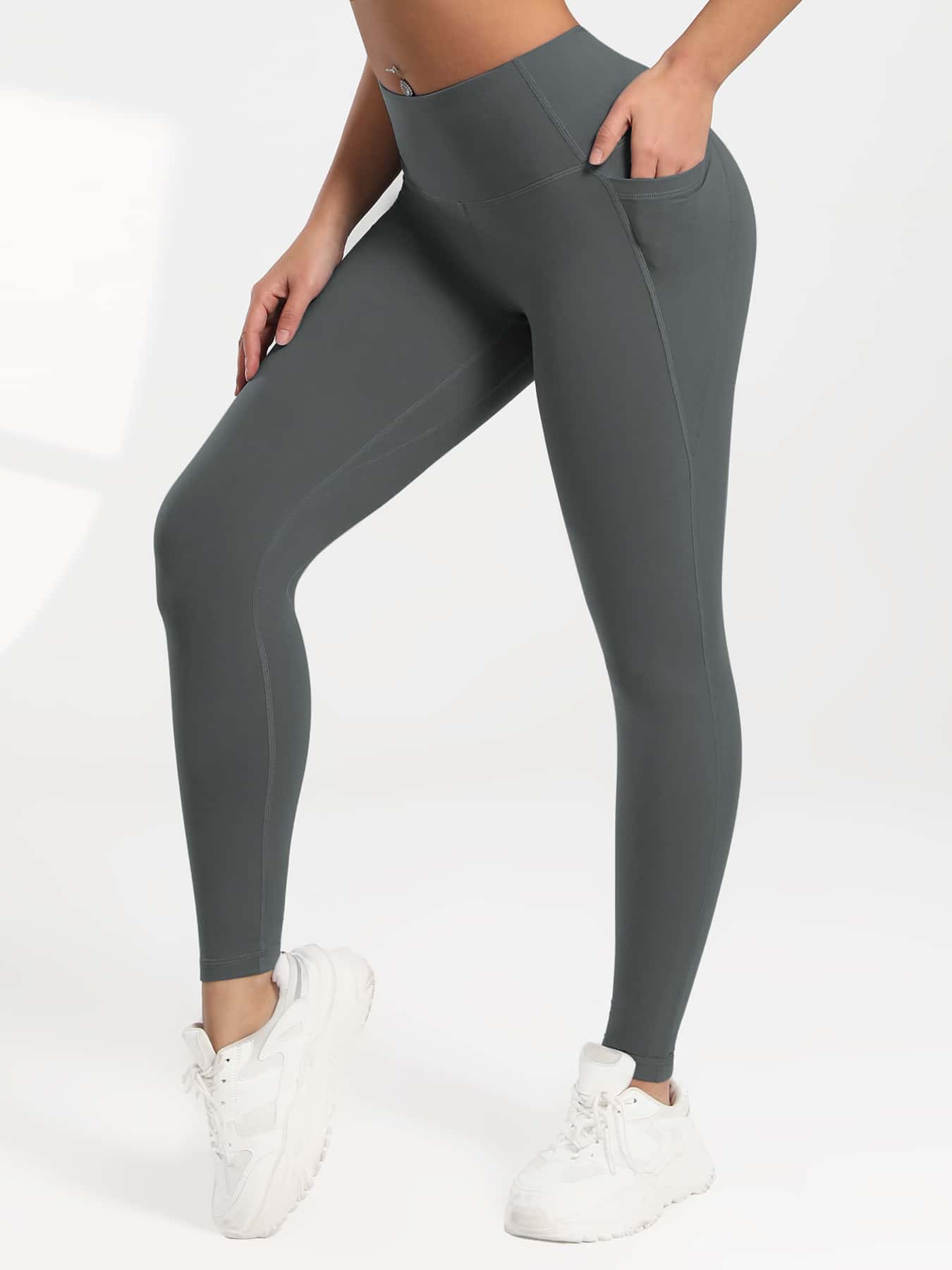 Calça Legging Feminina Cintura Alta com Bolsos Laterais