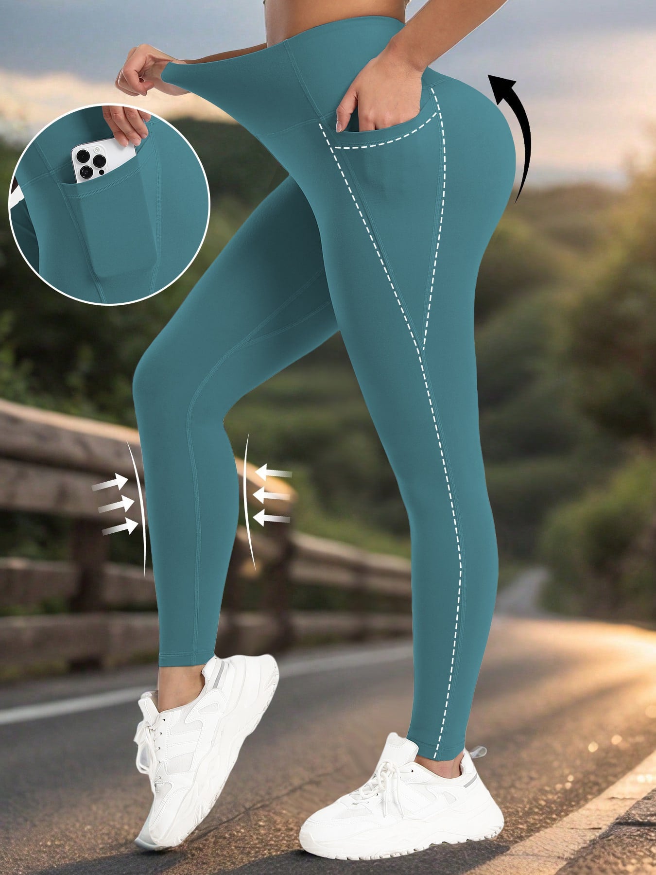 Calça Legging Feminina Cintura Alta com Bolsos Laterais