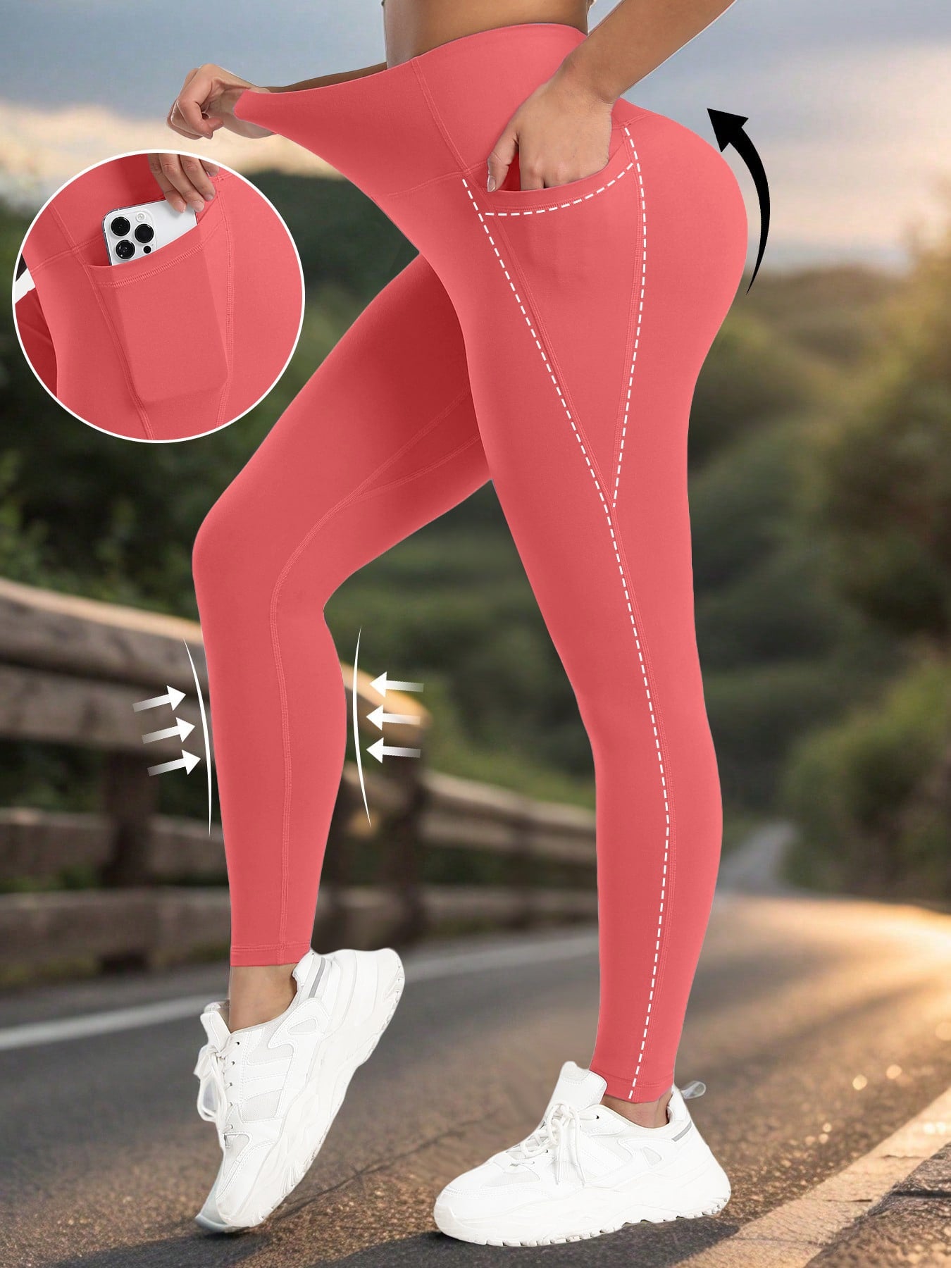 Calça Legging Feminina Cintura Alta com Bolsos Laterais