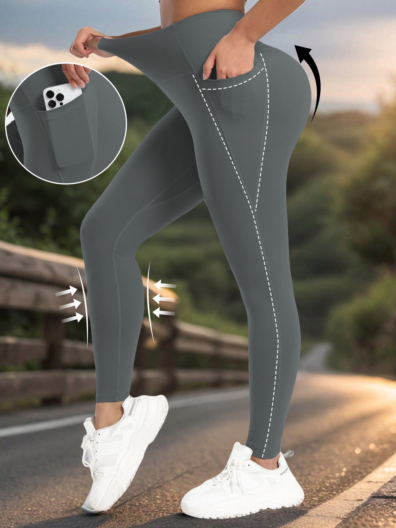 Calça Legging Feminina Cintura Alta com Bolsos Laterais