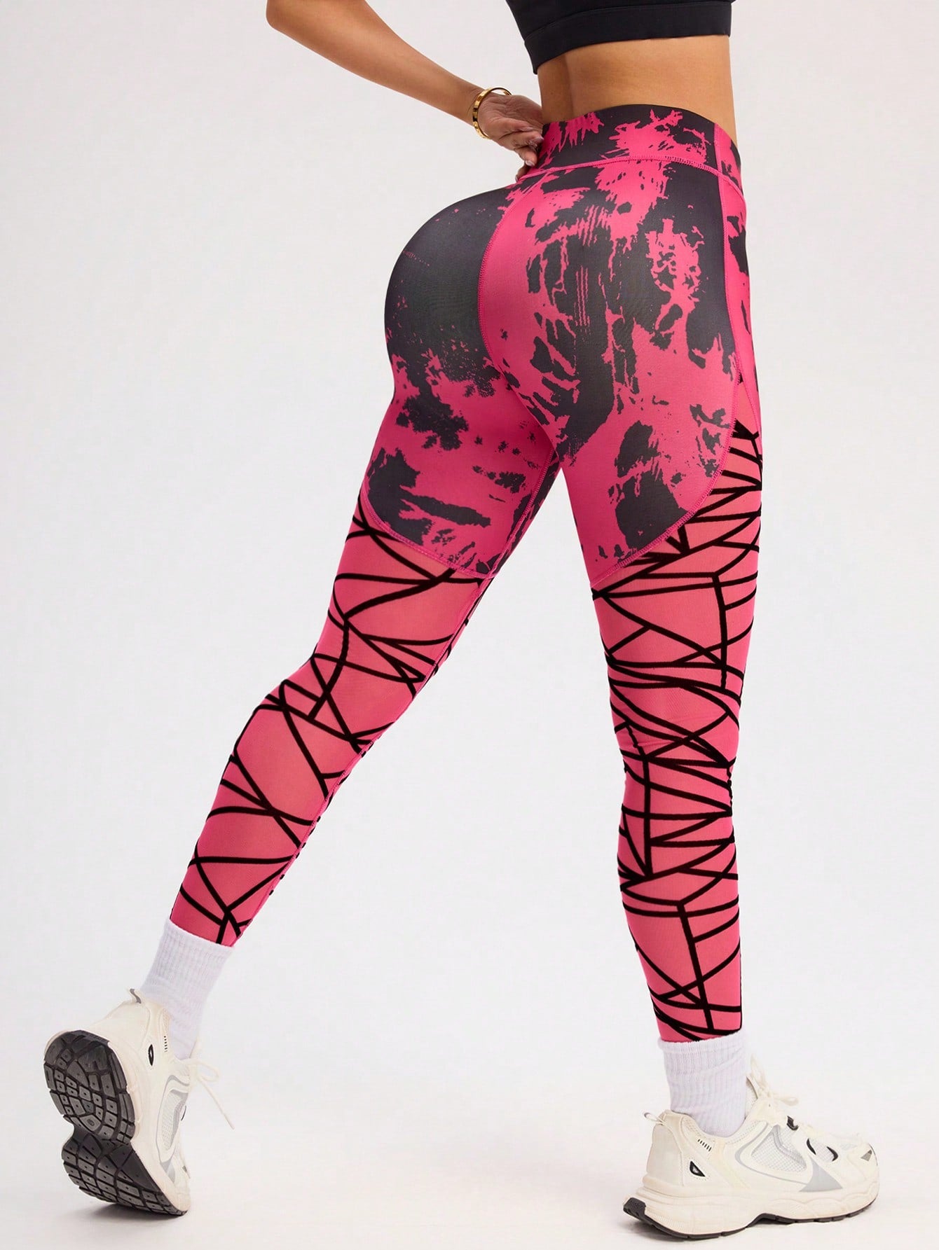 Calça Legging Fashion Estampa Abstrata Com Recortes