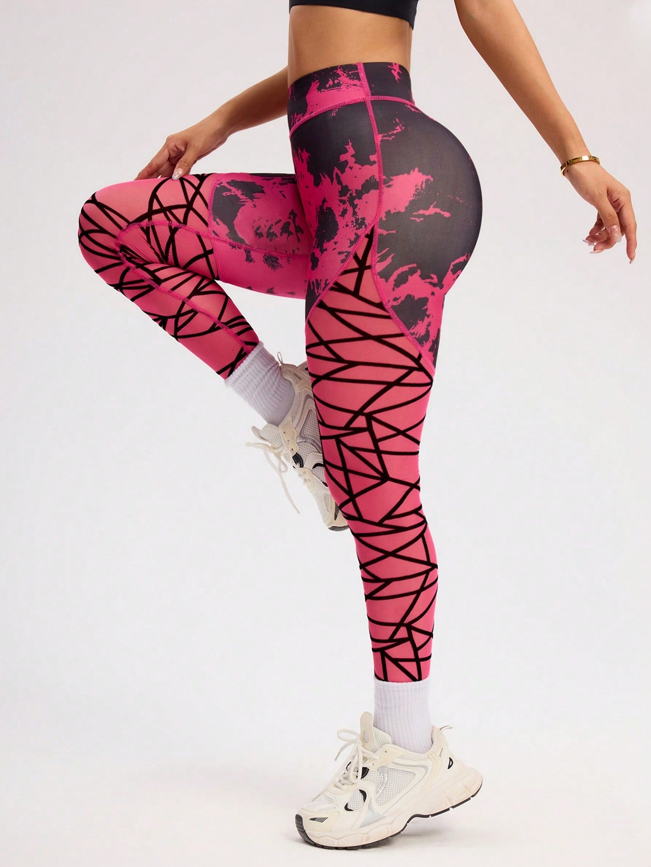 Calça Legging Fashion Estampa Abstrata Com Recortes