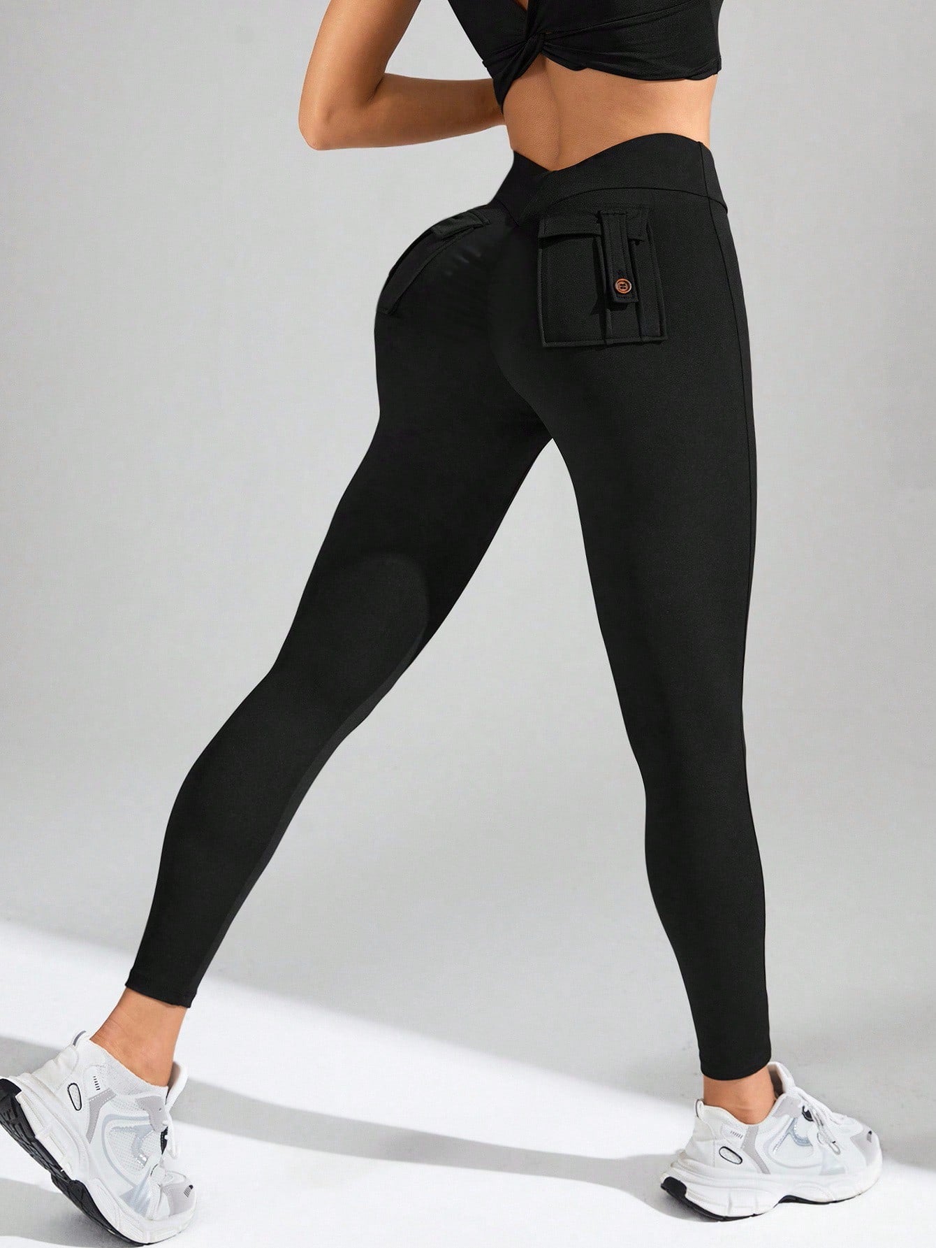 Calça Legging Feminina Cintura Alta Com Bolsos Cargo