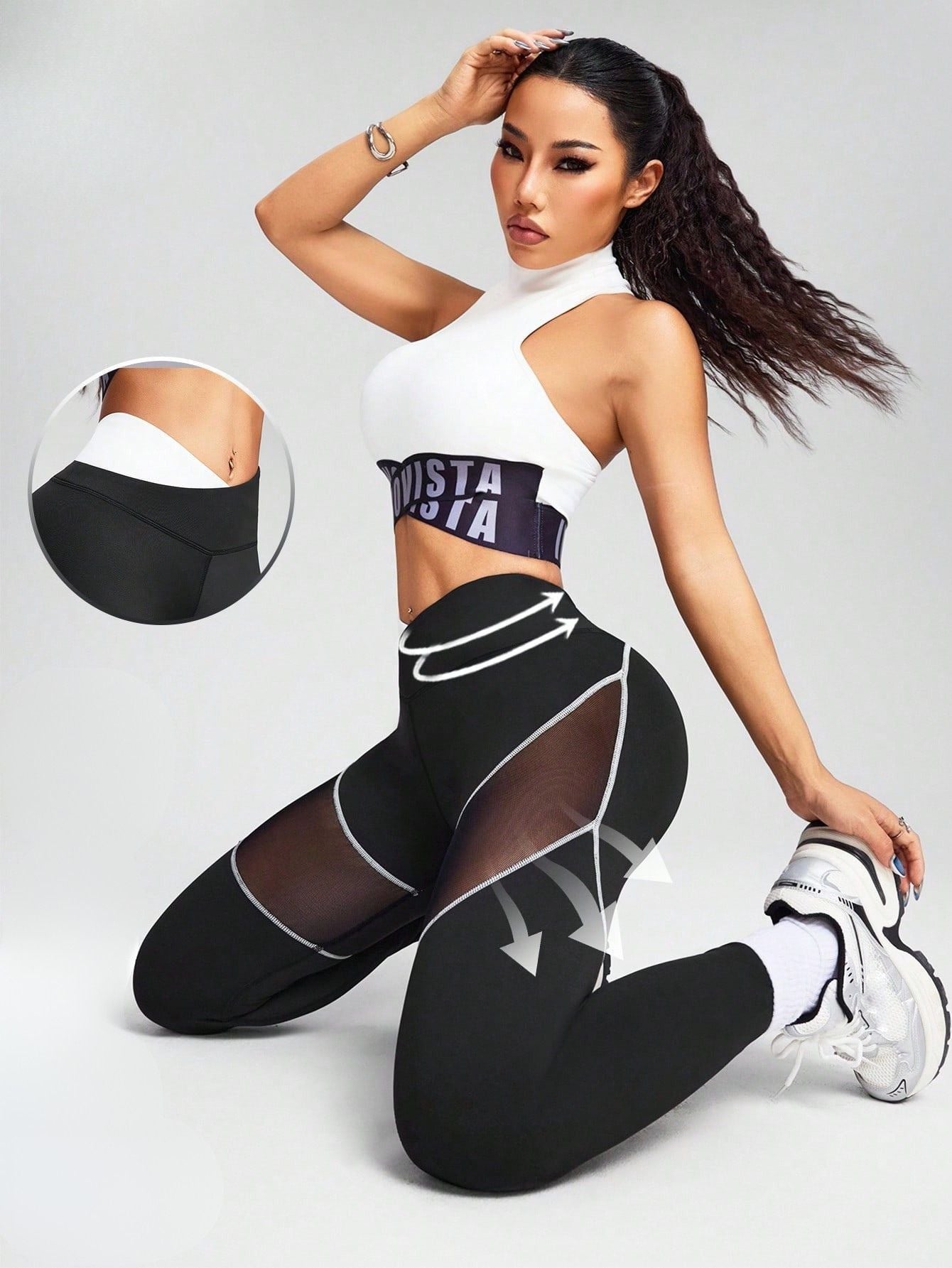 Calça Legging Fitness Cintura Alta com Recortes e Frufru