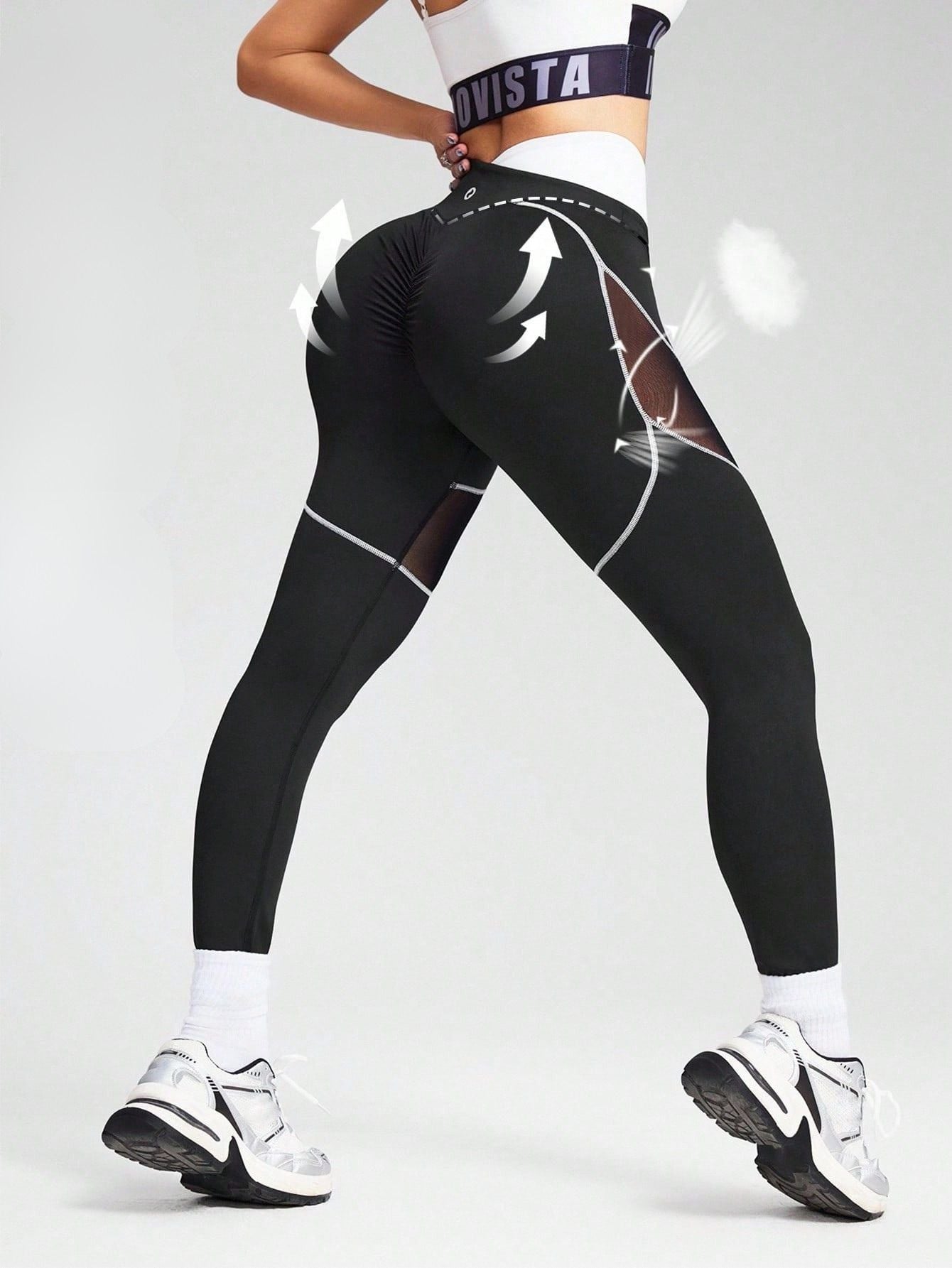 Calça Legging Fitness Cintura Alta com Recortes e Frufru