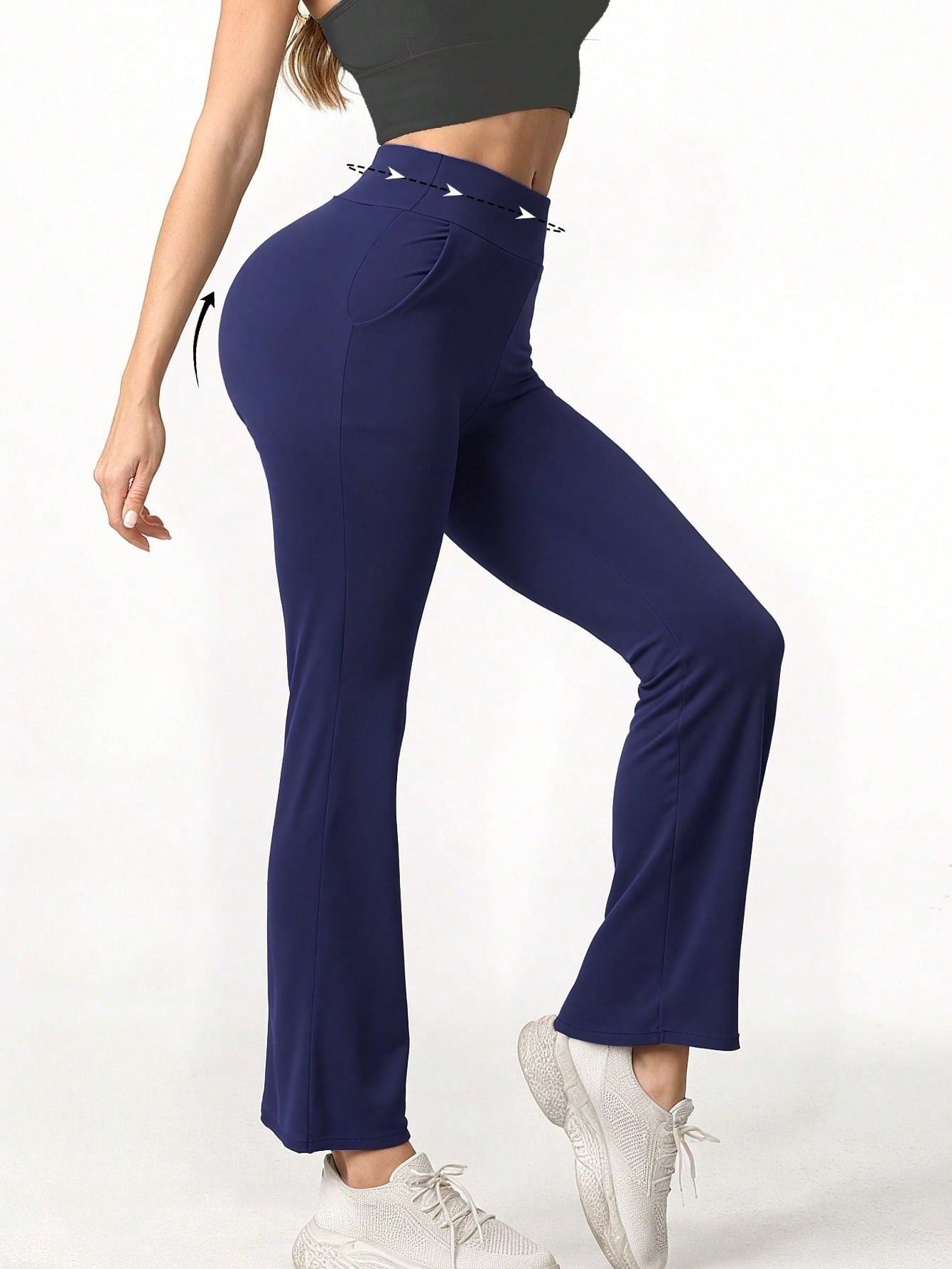 Calça Legging Flare Cintura Alta Com Bolsos Laterais