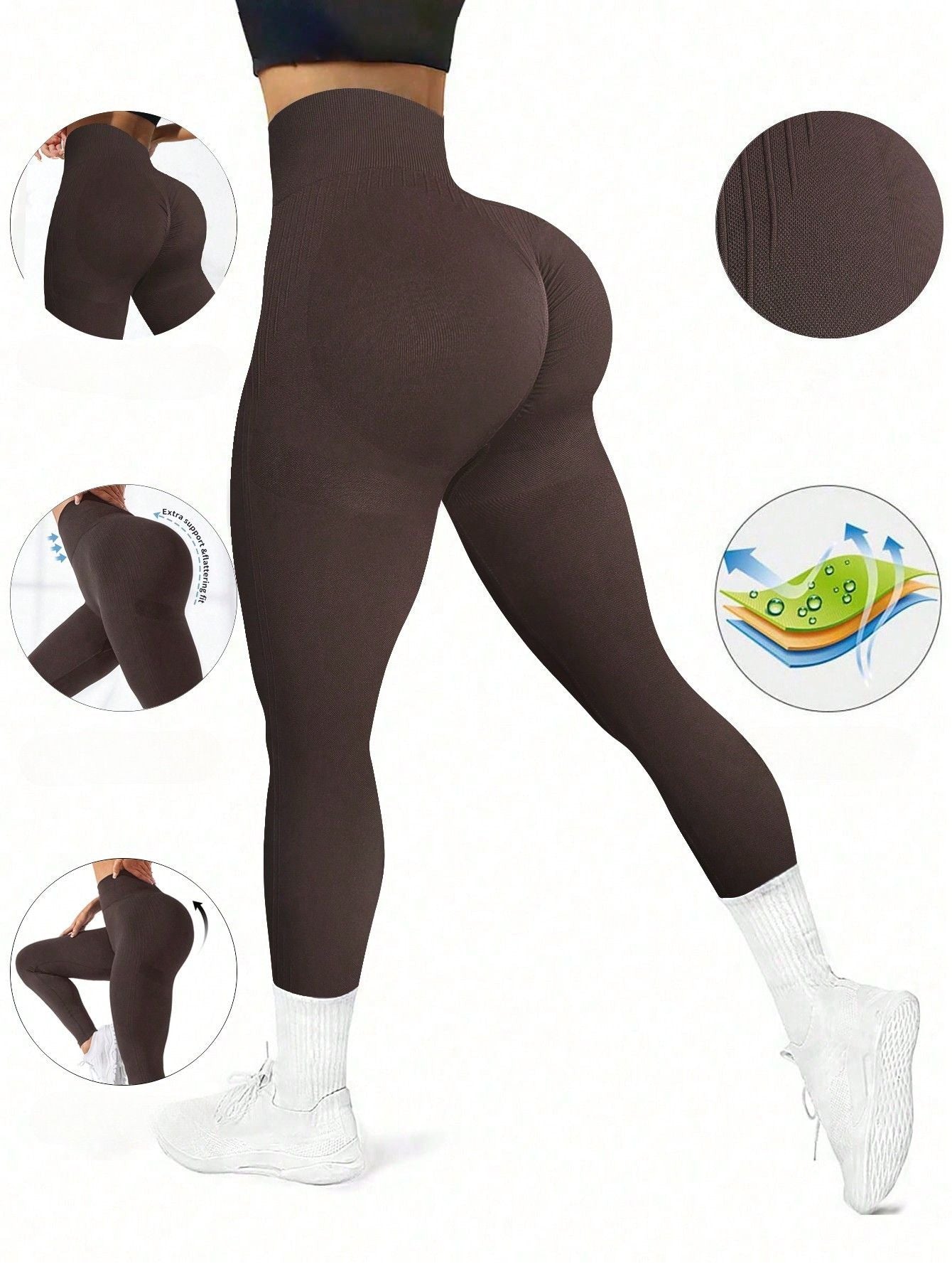 Calça Legging Sem Costura Canelada Com Compressão