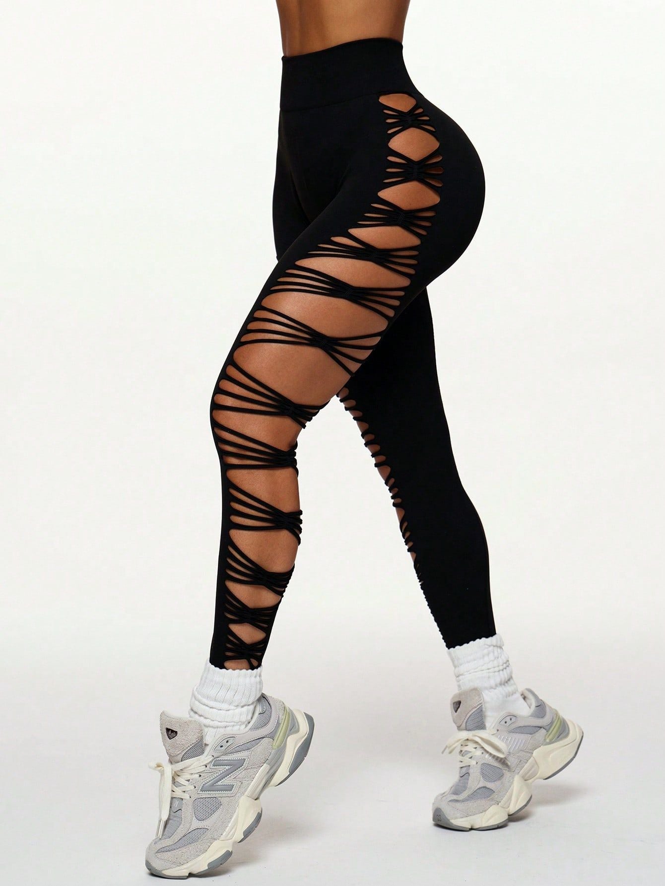 Calça Legging Fashion Com Recortes Cruzados Laterais