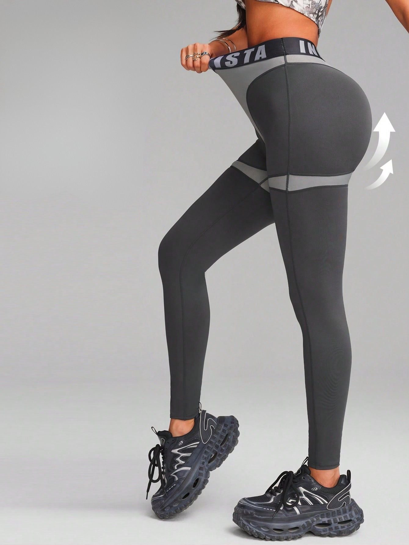 Calça Legging Fitness Cintura Alta com Recortes em Couro