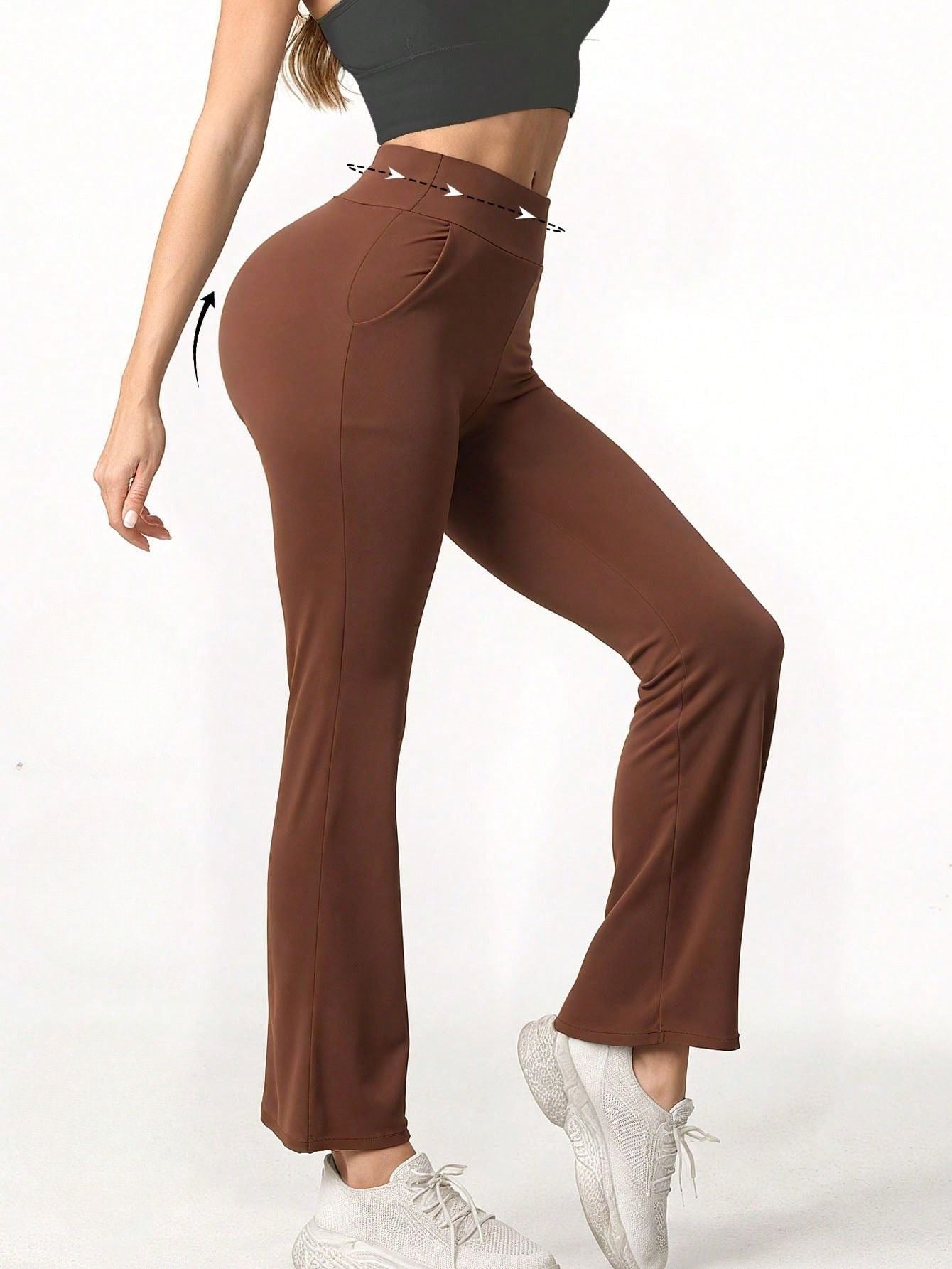 Calça Legging Flare Cintura Alta Com Bolsos Laterais