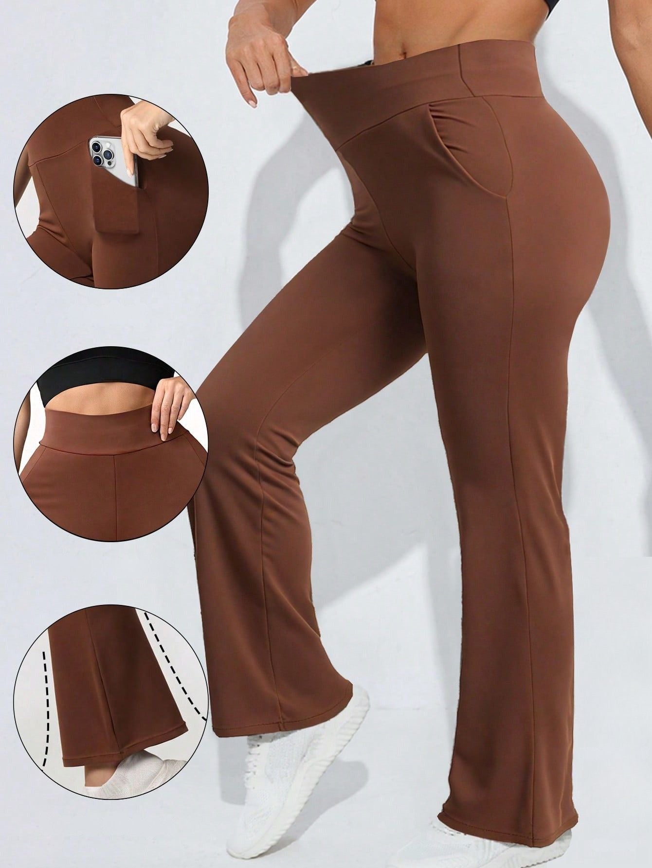 Calça Legging Flare Cintura Alta Com Bolsos Laterais