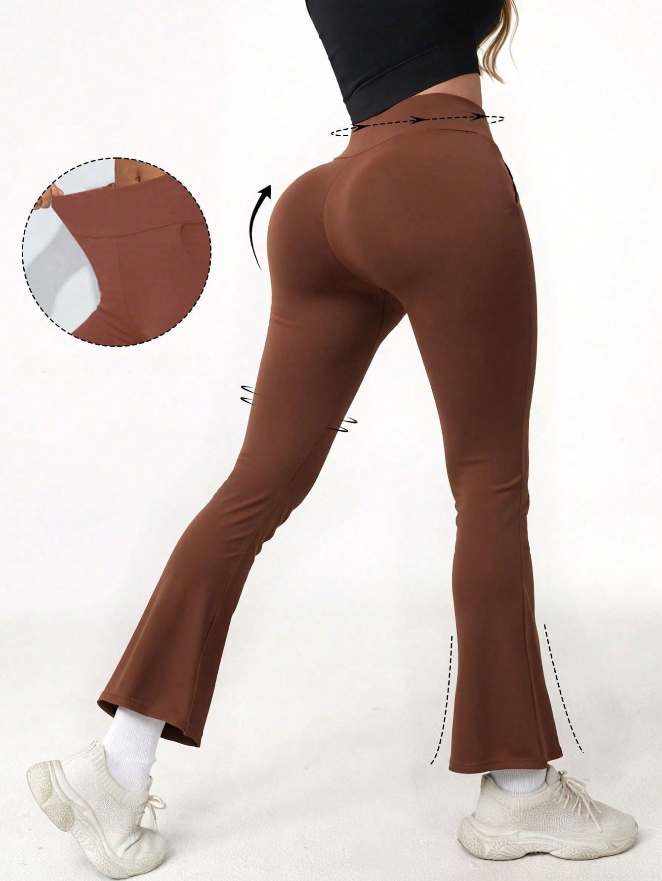 Calça Legging Flare Cintura Alta Com Bolsos Laterais