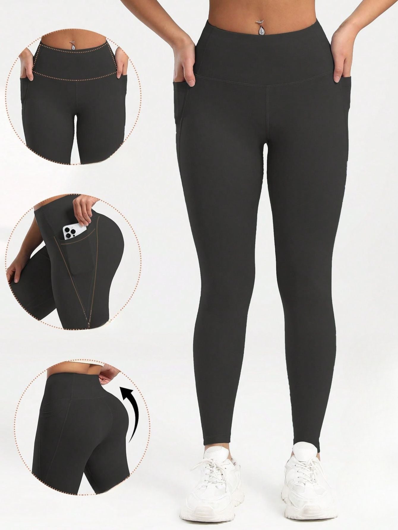Calça Legging Feminina Cintura Alta com Bolsos Laterais